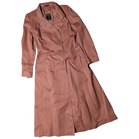 Vtg 1970s P.B.D. Peach Orange Cotton Blend Button Up Longline Trench Coat 12 13 - Picture 1 of 8